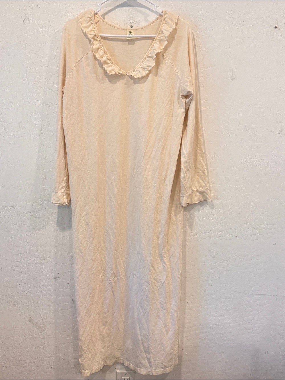 GAIAM Cream Ruffle-Collar Long Nightgown Womens Medium Organic Cotton Loungewear
